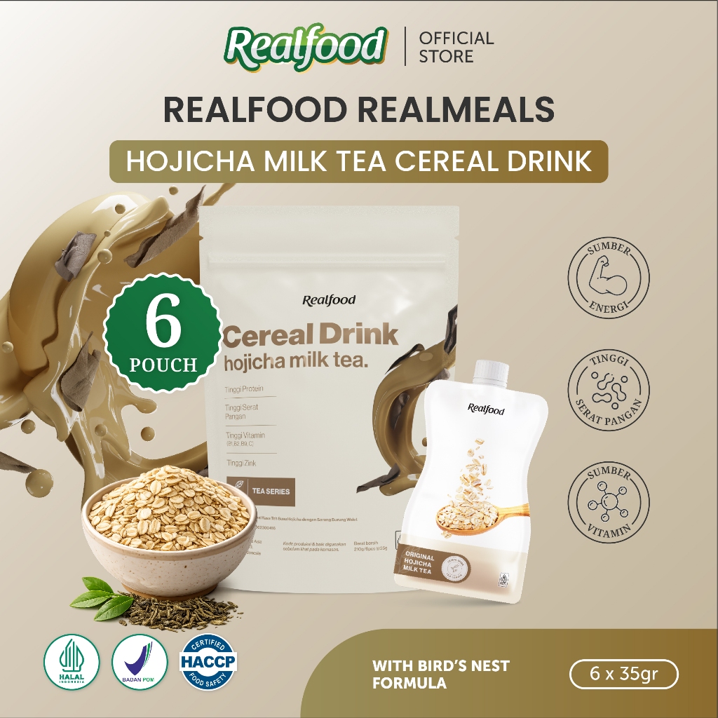Realfood Realmeals Cereal Protein Drink / Meal Replacement / Pengganti Makan Ringan / 12g Protein / Mix Grains / Rice Crisps / Bird's Nest Extract / Chia Seed / Low Sugar / Rendah Gula / Snack Sehat / Kenyang Lebih Lama / Milk Tea Series - Gambar 3