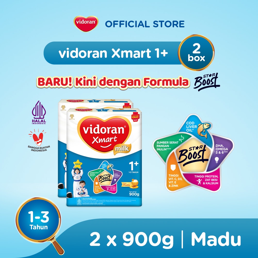 Vidoran Xmart 1+ Imun Up Susu Formula All Variant [900 g] / 2pcs - Exp : 07.2027
