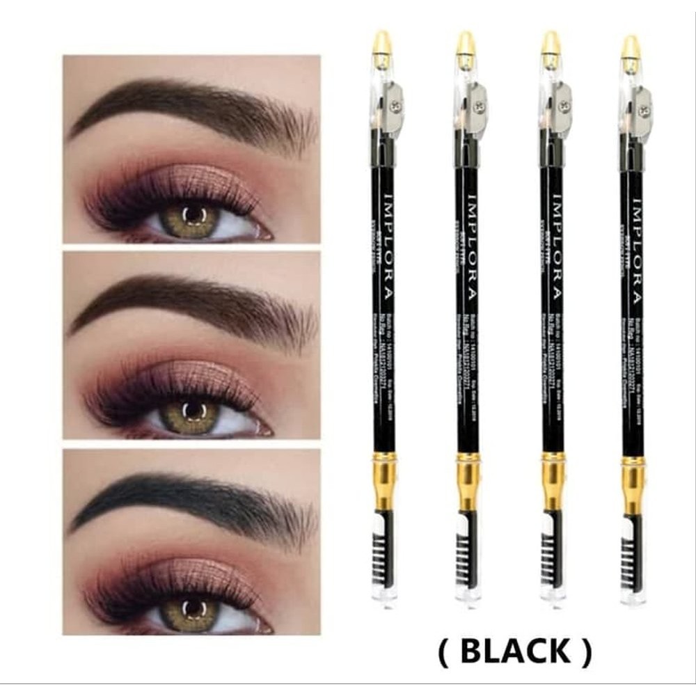 IMPLORA Eye Brow Pencil 2 IN 1 ( PENSIL + SERUTAN + SIKAT ) - Black / Merah Jingga Official - Gambar 3