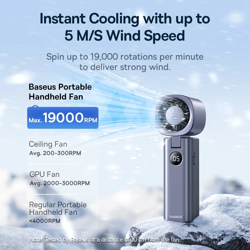 Baseus GoTrip DT1 High-Speed Foldable Handheld Fan 4000mAh 5 Speeds Strong Wind with LED Display - Gambar 3