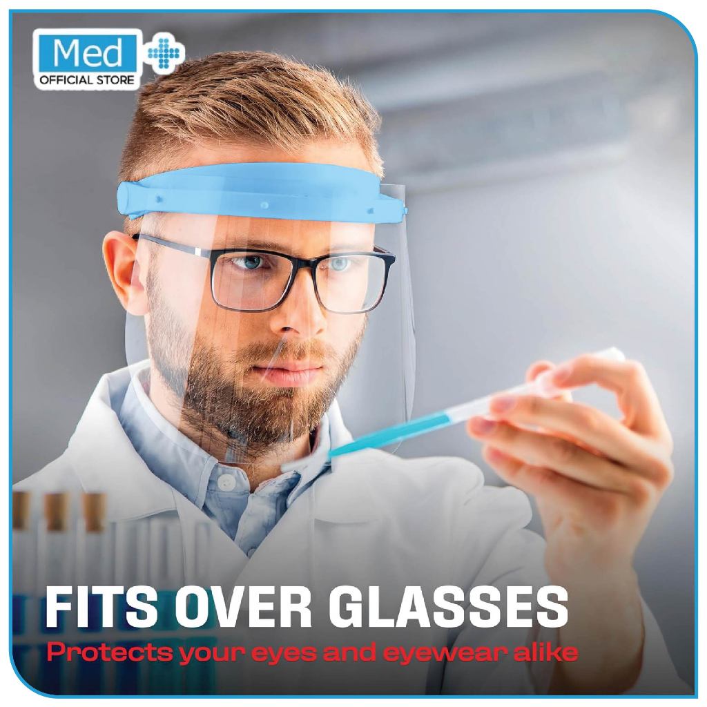 Med+ Face Shield Dental Medical Protective Adjustable 3 Pieces Refill Mika Biru Putih Random - Gambar 3