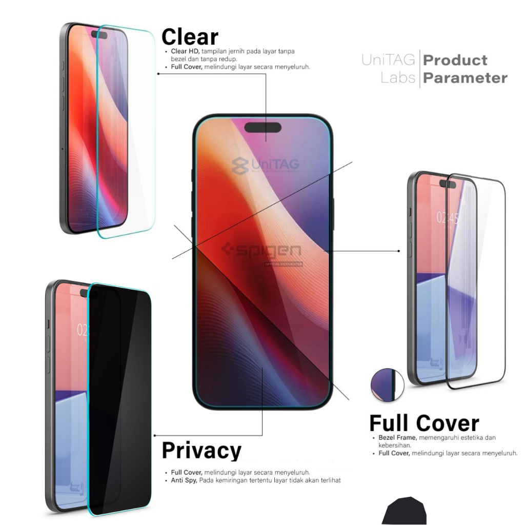 SPIGEN Tempered Glass iPhone 17/16/15/14/13 Pro Max Plus Air Glas tR EZ Fit Anti Gores Anti Spy Clear Full Cover - Gambar 2