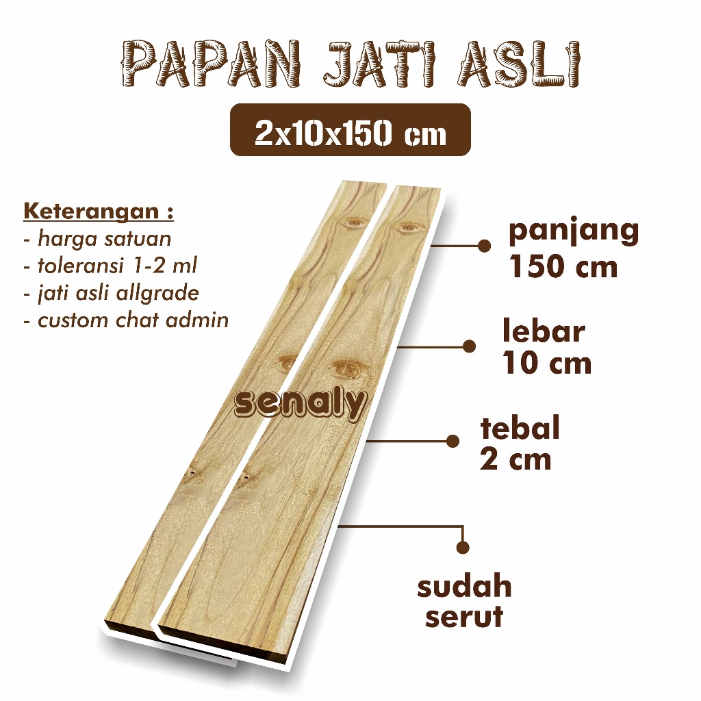 Papan 2x10x150 cm Kayu Jati Asli Allgrade Kondisi Sudah Serut Rapi Bahan Kerajinan DIY