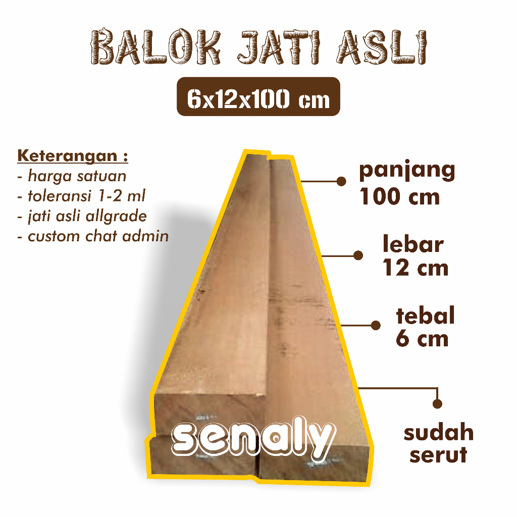 Balok Kayu 6x12x100 cm Jati Asli Allgrade Kondisi Sudah Serut Rapi Material Konstruksi Bangunan Pintu Kusen Dempel
