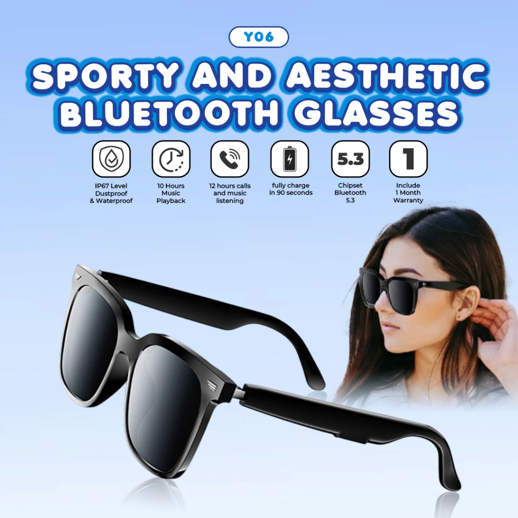 Matei COD Smart Glass Y06 Kacamata Pintar 5.3 Headset Bluetooth Multifungsional Anti UV