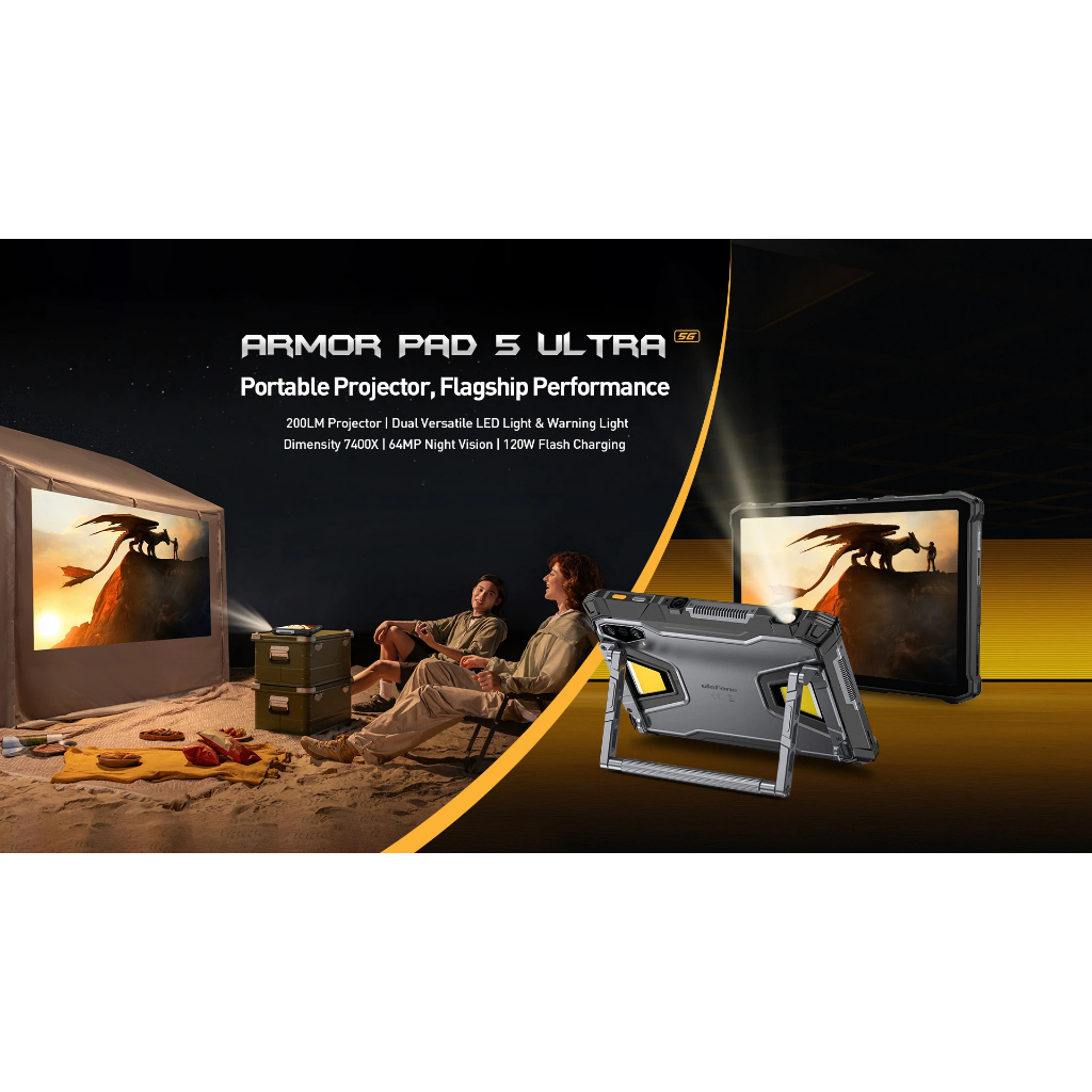 Ulefone Armor Pad 5 Ultra 5G Projector Tablet 11''LCD IPS FHD+ Dimensity 7400X 12GB 512GB 24200mAh 120W Night Vision - Gambar 2