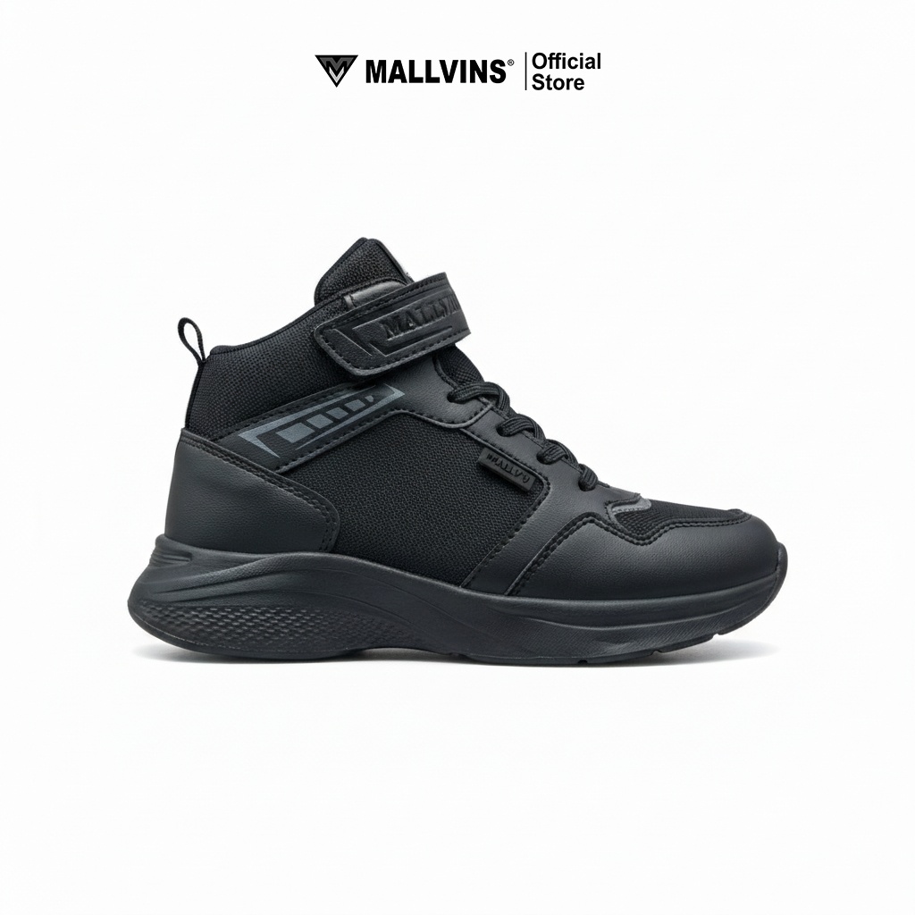 Mallvins - Galang Full Black / Sepatu Sekolah Anak Laki Sneakers Sporty Ringan & Tangguh - Gambar 2