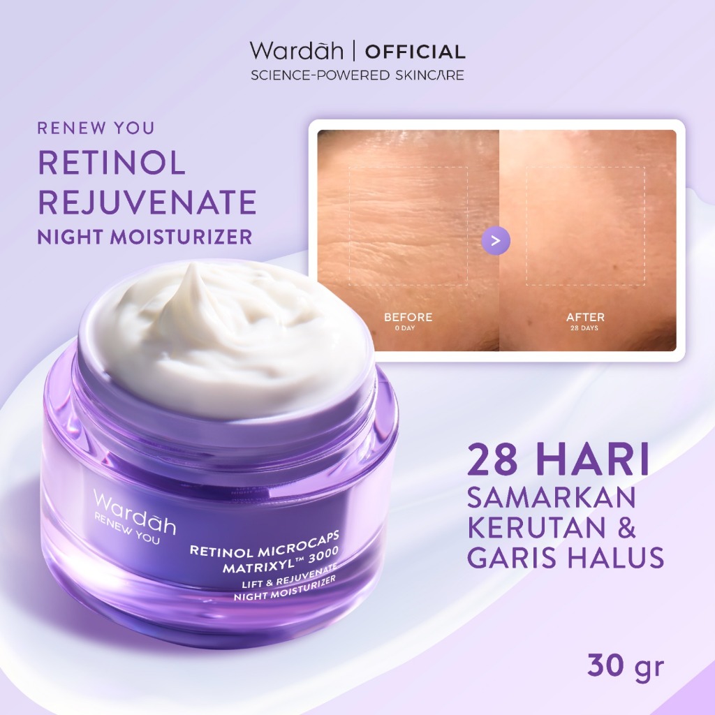 WARDAH Renew You Moisturizer Retinol Microcaps Matrixyl 3000 Lift & Rejuvenate Night Cream - Krim Pelembab Wajah, Penghilang Jerawat, Menghilangkan Kerutan dan Garis Halus, Mengencangkan Kulit, Meratakan Warna Kulit, Menghilangkan Bekas Jerawat - Skincare - Gambar 2