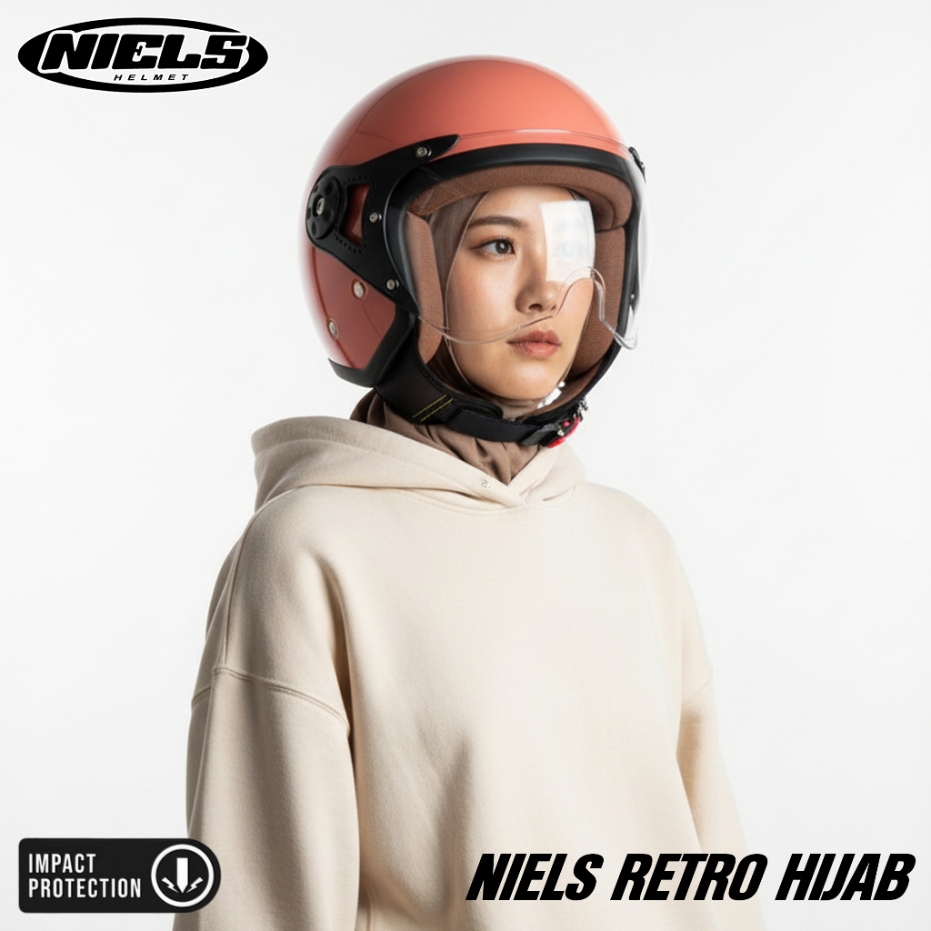 NIELS - Helm Bogo Retro Hijab Dewasa Kaca Pilot SNI Motorcycle - Gambar 4