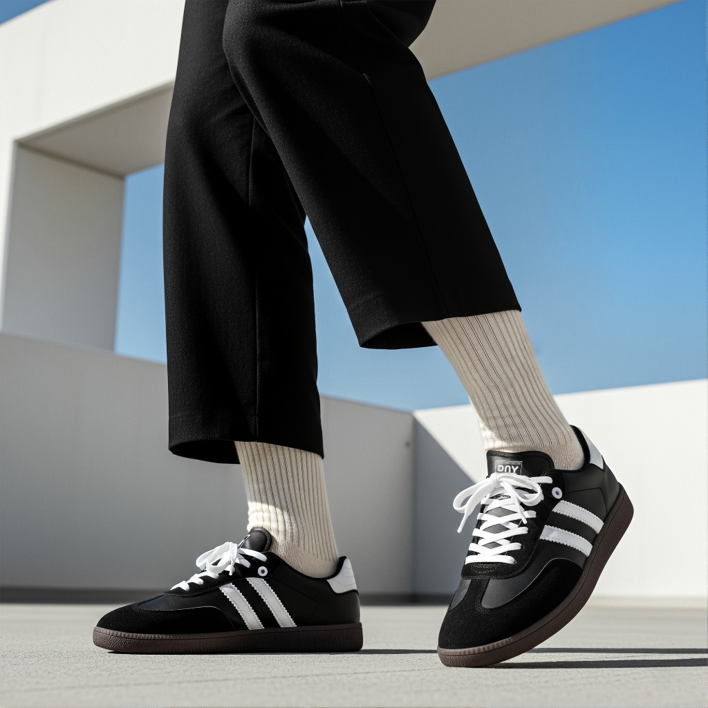Sepatu DNY Sepatu Sekolah Pria Warna Hitam Spatu Unisex Kekinian Sneakers Back to School Cowok Terbaru BTS005 - Gambar 3