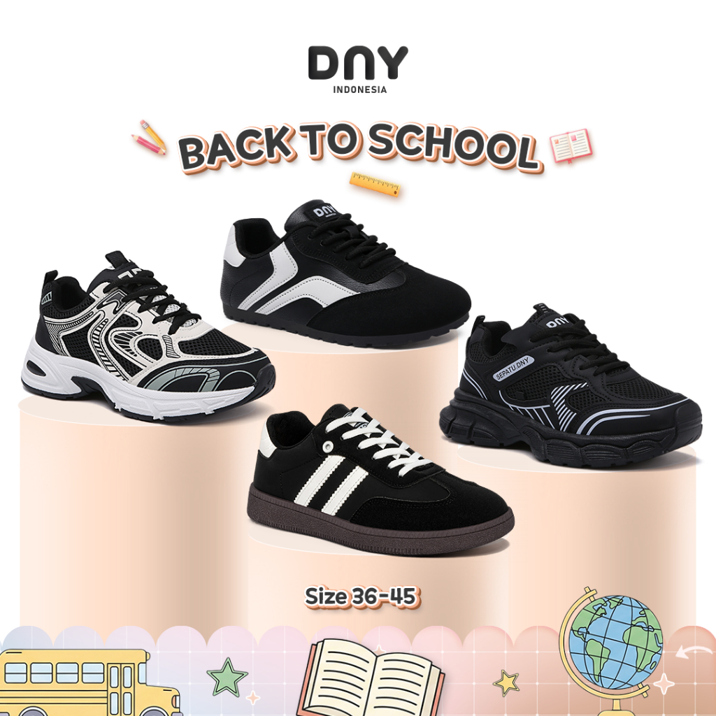 Sepatu DNY Sepatu Sekolah Pria Warna Hitam Spatu Unisex Kekinian Sneakers Back to School Cowok Terbaru BTS005