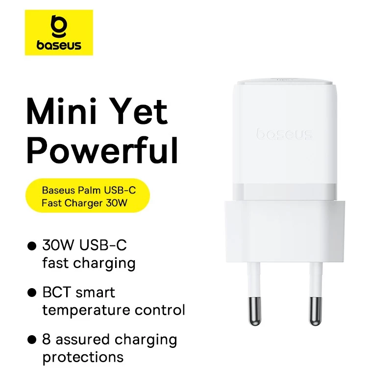 Baseus Palm Series 30W Mini Fast Charger Type-C Charger for ip 16 15 14 PD3.0 QC3.0 Fast Charging Over Temperature Protection