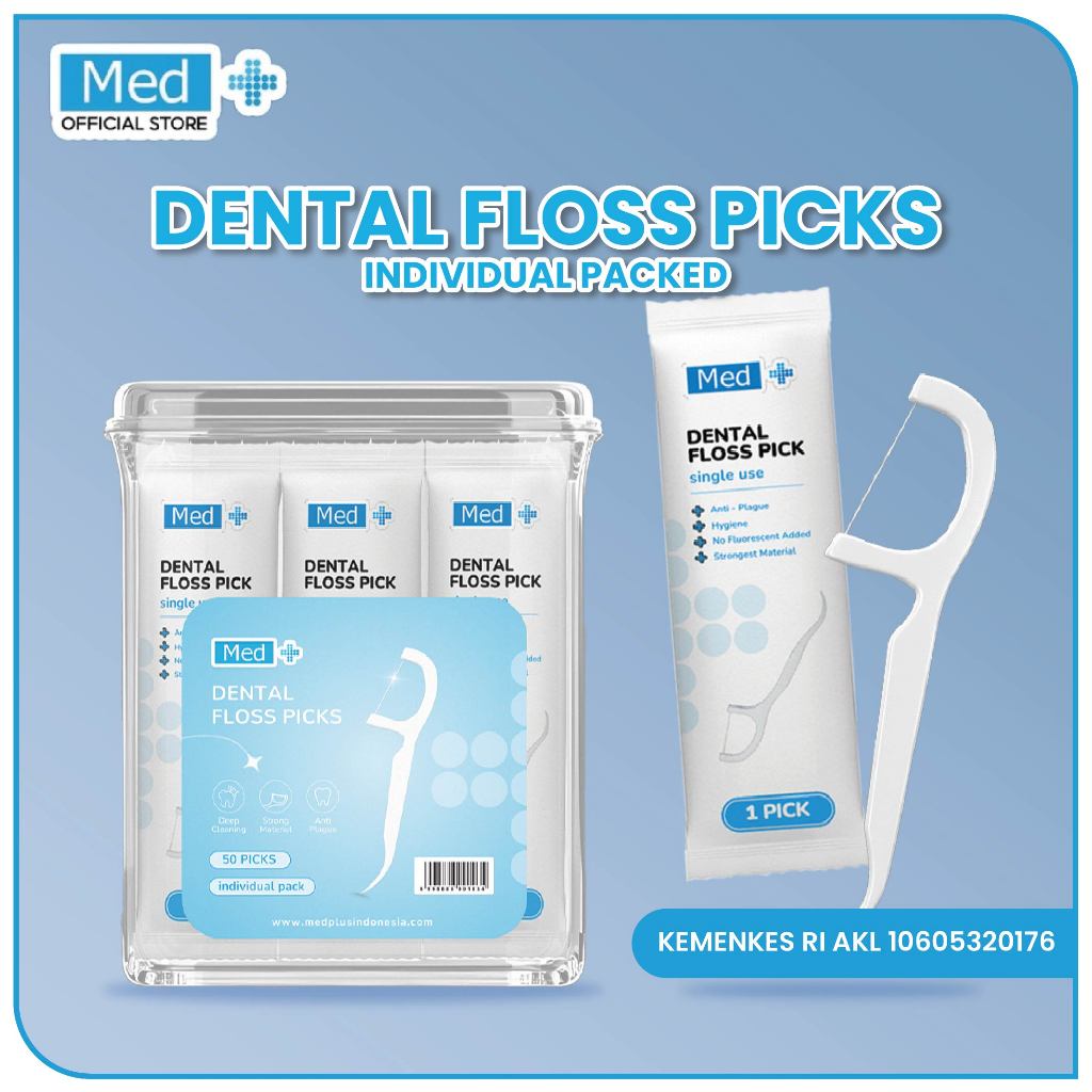 Med+ Dental Floss Tusuk Gigi 50 Pcs Box / Benang Gigi 2 in 1 / Pembersih Sela Gigi / Toothpick