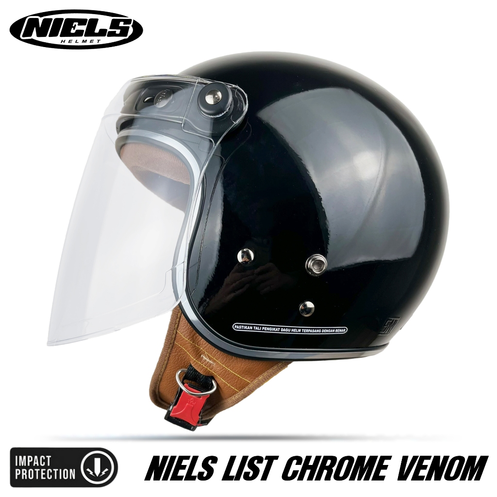 NIELS - Helm Bogo Retro List Chrome Kaca Venom Bening / Smoke - Gambar 3