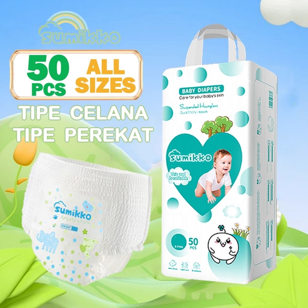 SUMIKKO Pants Popok S-XXXL S50 M50 L50 XL50 XXL50 XXXL50 TAPE PEREKAT Baby Popok Bayi Sekali Pakai Jumbo Pack