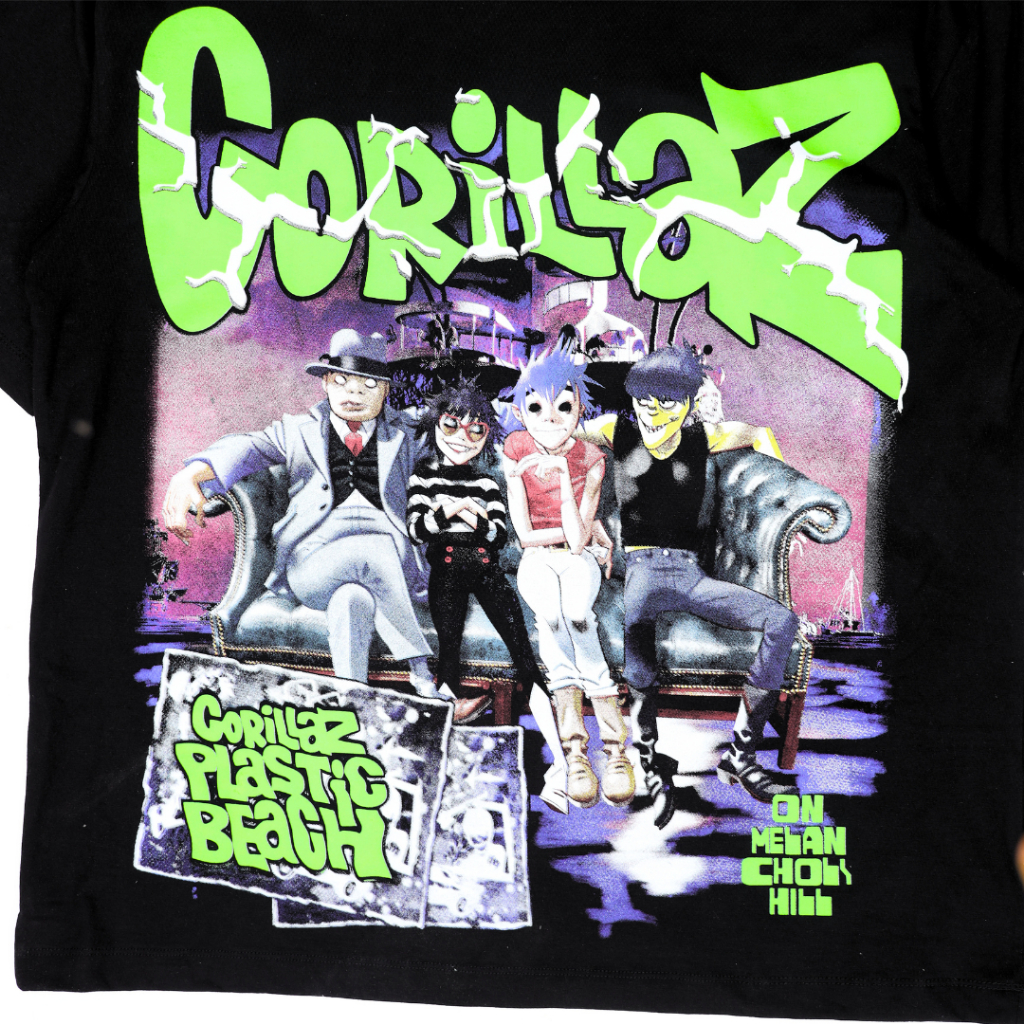 GENZ Kaos GORILLAZ - T Shirt Vintage GORILLAZ Black Cotton Combed 20s foto 4