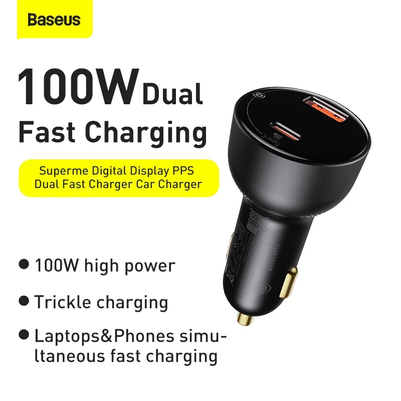 Baseus Superme Digital Display PPS Dual Quick Charger Car Charger U+C 100W