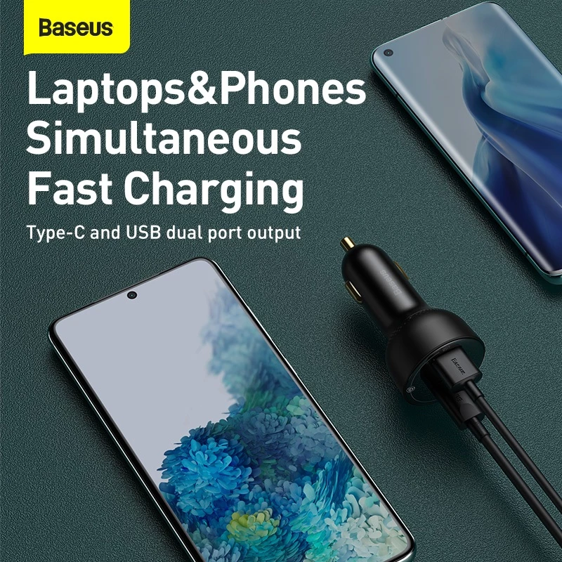 Baseus Superme Digital Display PPS Dual Quick Charger Car Charger U+C 100W - Gambar 2