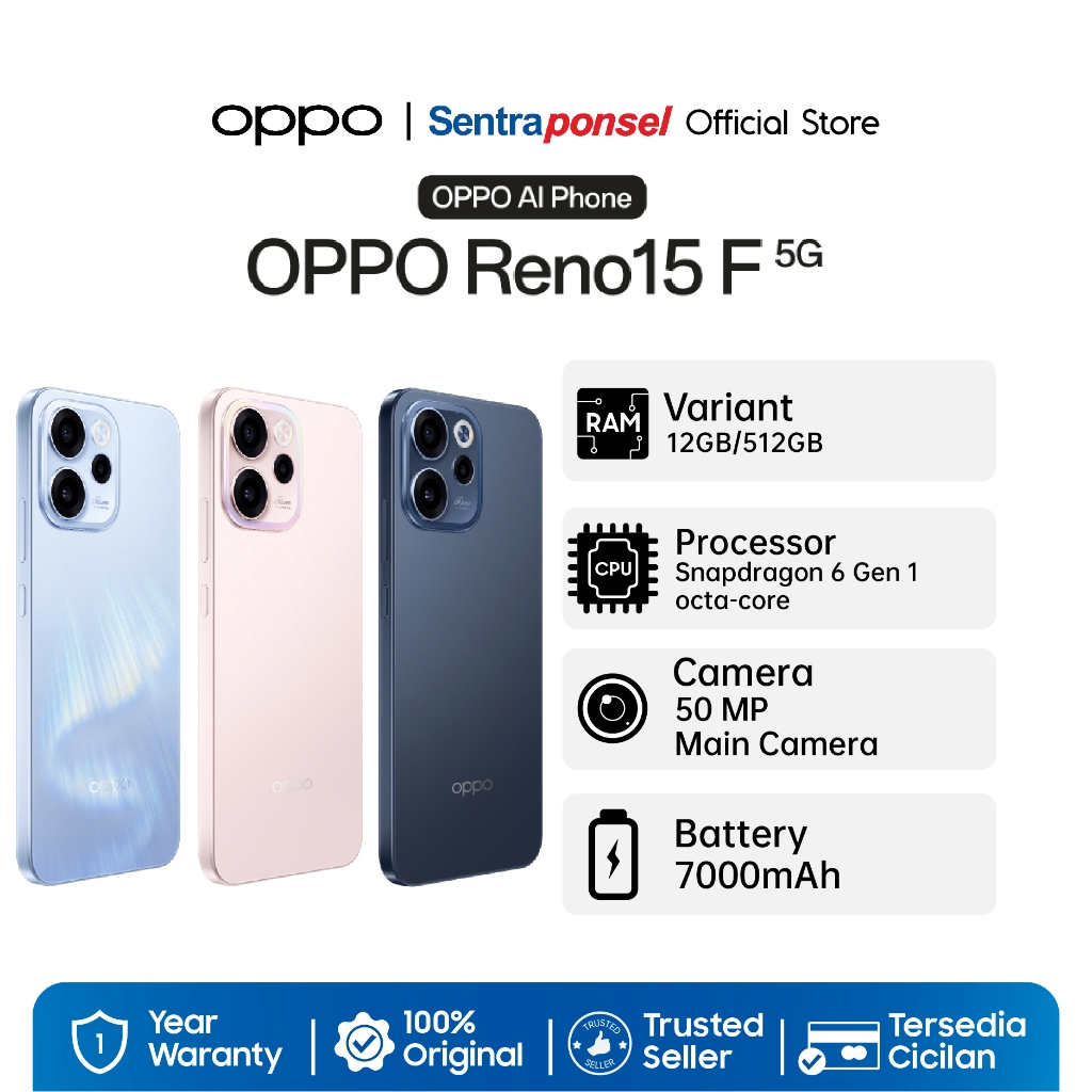 OPPO Reno 15 F 5G 8GB/128GB 8GB/256GB 12GB/256GB - Garansi Resmi