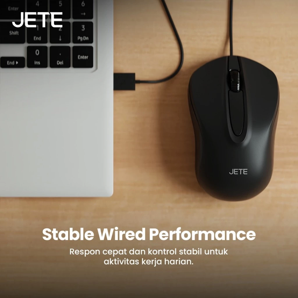 Mouse Kabel JETE MO102 1200 DPI Wired Optical Mouse Kerja Kantor Mouse Cable USB PC Laptop Non Slip Scroll - Gambar 3