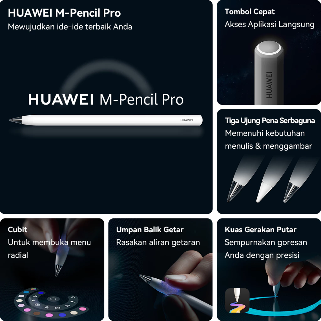HUAWEI M-Pencil Pro / Direct App Access / Three Versatile Pen Tips / Pinch to open Radial Menu - Gambar 3