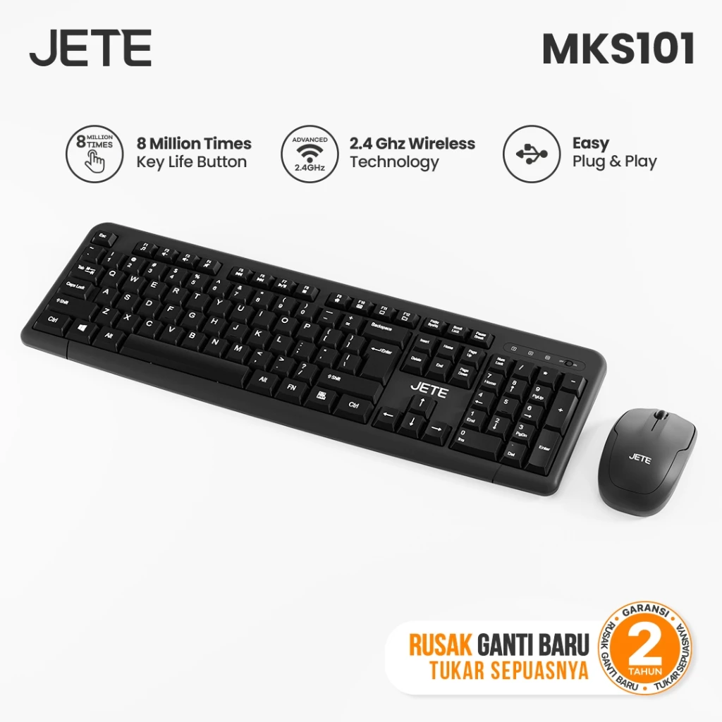 Keyboard Mouse Combo JETE MKS101 Keyboard & Mouse Wireless 1200 DPI Tanpa Kabel USB Dongle Keyboard Mouse Kantor Komputer - Gambar 2