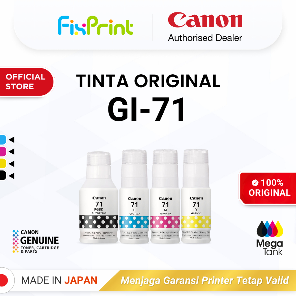 FixPrint 100% ORIGINAL Tinta Canon GI 71 Set 4 Warna CMYK - Printer G1730 G1737 G2730 G2770 G3730 G3770 G4770 G4780 G1020 G2020 G3020