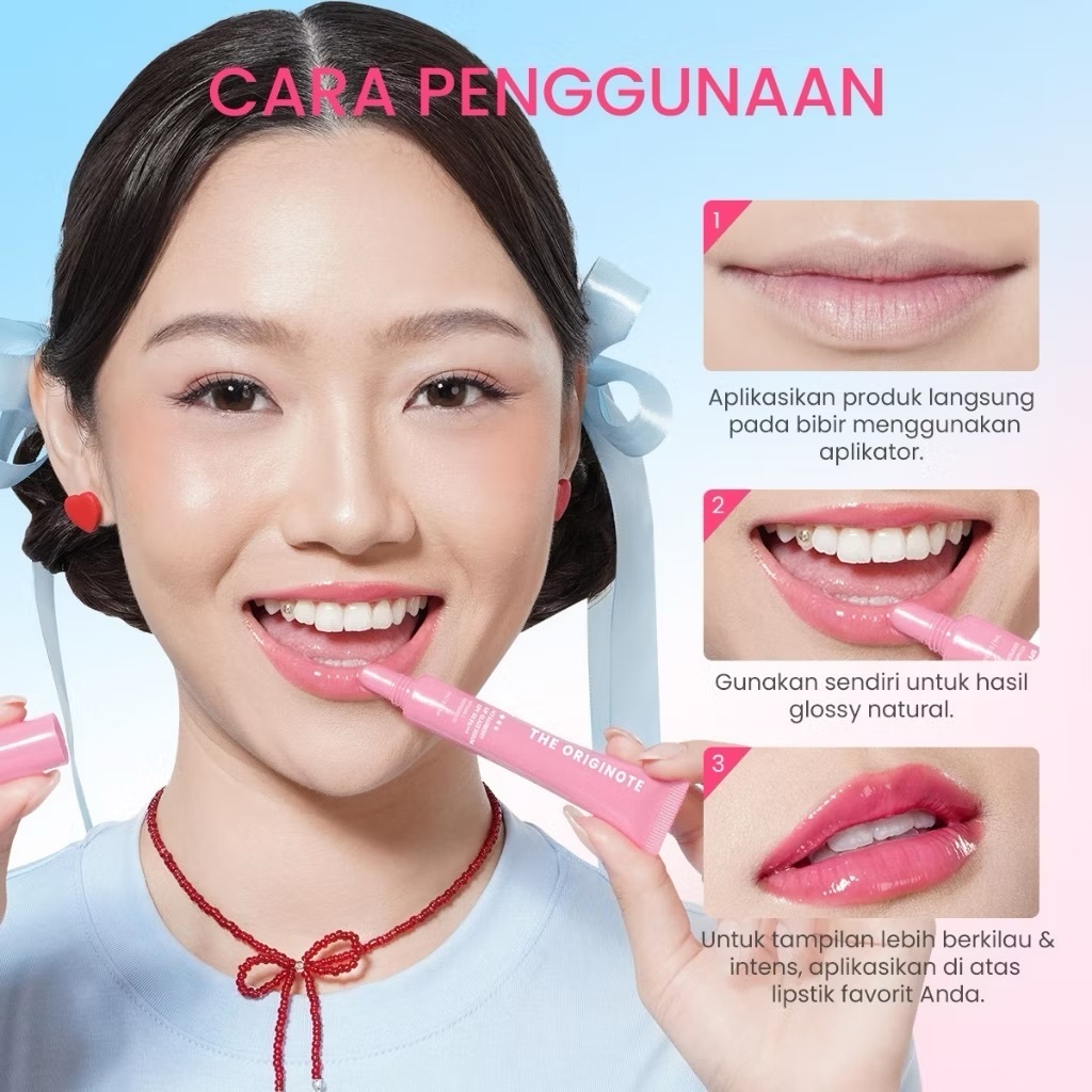 The Originote Hyaluberry Lip Glaze Serum SPF 50 PA+++ Glossy & Plumpy Lips / Merah Jingga Official - Gambar 2