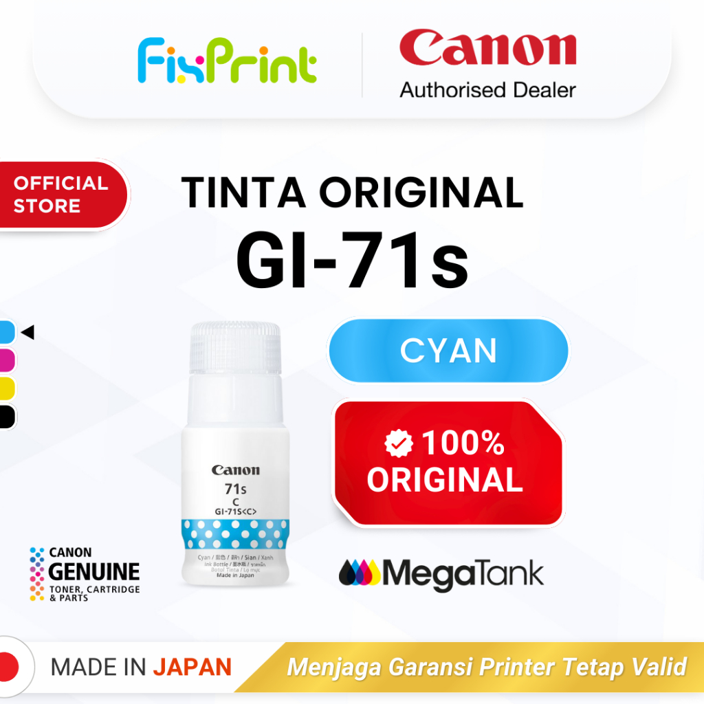 FixPrint 100% ORIGINAL Tinta Canon GI 71 Small Cyan - Printer G1730 G1737 G2730 G2770 G3730 G3770 G4770 G4780 G1020 G2020 G3020