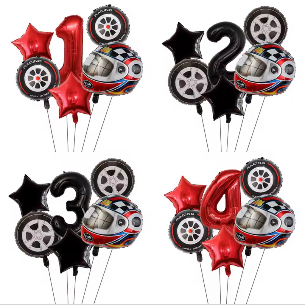 MERAH Set of 80cm number foil balloons, red black, red black, racing ...
