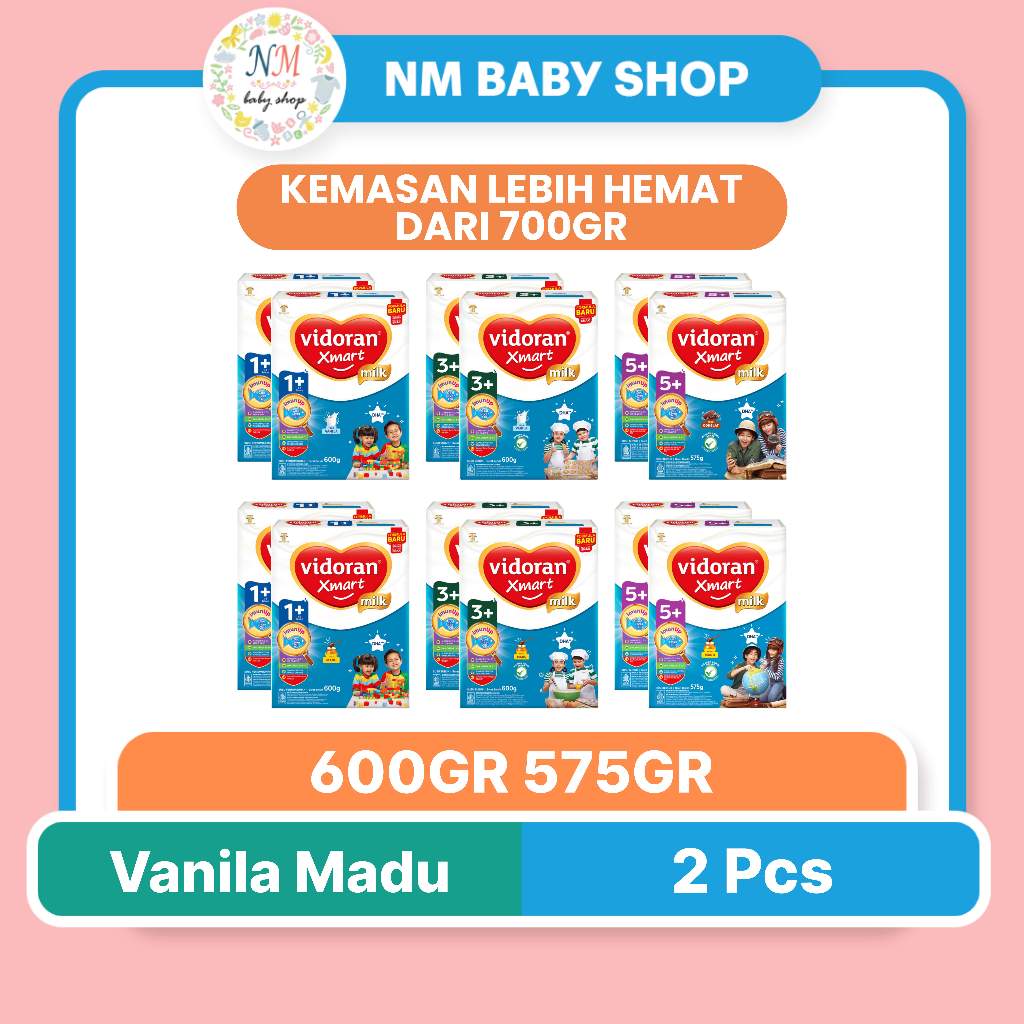 VIDORAN PAKET 2 PCS XMART MILK 1+ 3+ 600 GR 5+ 575 GR VANILA MADU COKELAT SUSU FORMULA NM SSKD