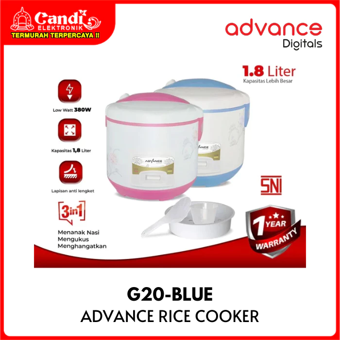 ADVANCE Rice Cooker 1,8 Liter 3in1 Lapisan Panci Anti Lengket G20-BLUE - Gambar 4