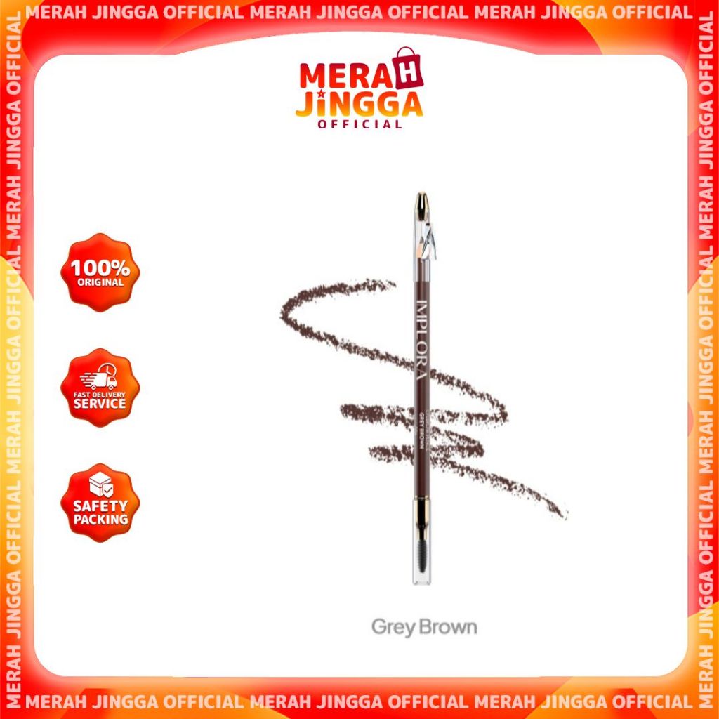 IMPLORA Eye Brow Pencil 2 IN 1 ( PENSIL + SERUTAN + SIKAT )- IMP Grey Brown / Merah Jingga Official