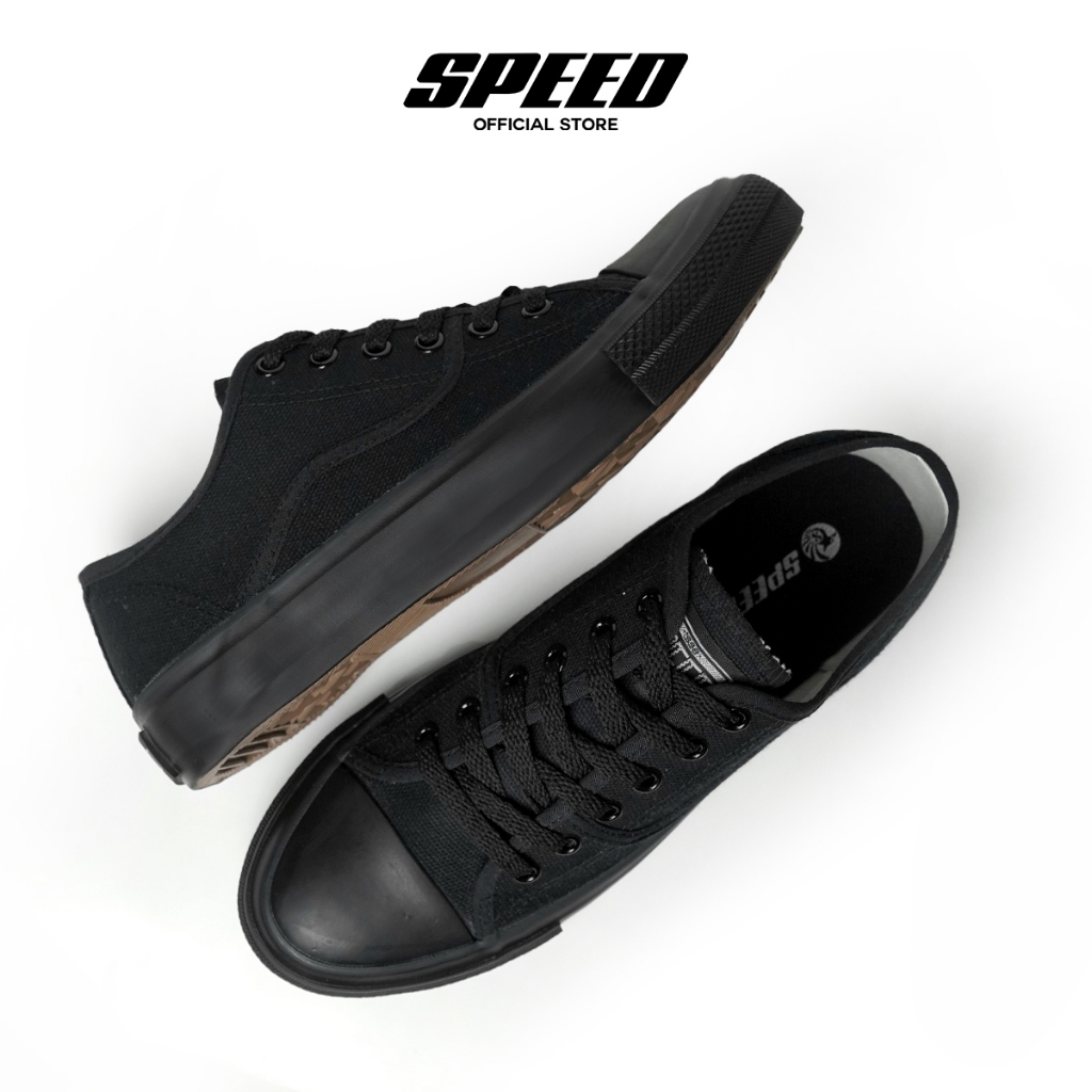Speed - Retro Lo Hitam Hitam - Sepatu Sneakers Kanvas Anti Slip Pria Wanita - Gambar 3