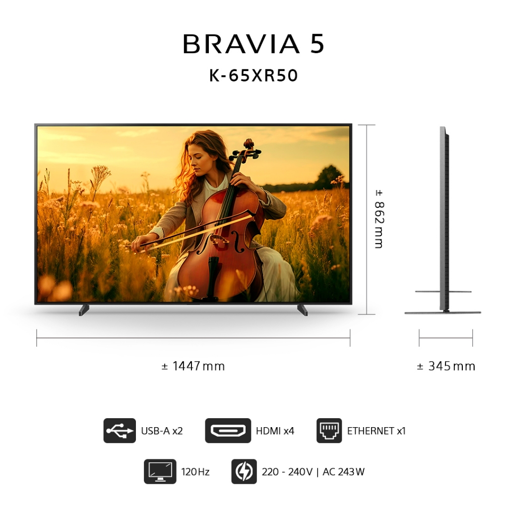 Sony / BRAVIA 5 65 Inch TV / Mini LED / 4K Ultra HD / HDR / Smart TV (Google TV) / 2025 Model / K-65XR50 - Gambar 2