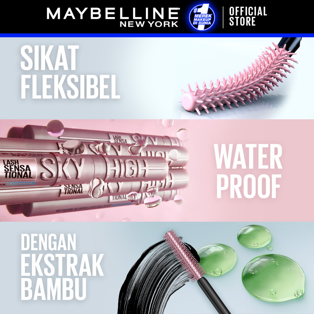 Maybelline Sky High Waterproof Mascara 6ml Maskara Eye Make Up Eyeliner Waterproof Black Bulu Mata Panjang Tebal Tahan 24 Jam Hypercurl Superstay Matte Vinyl Ink - Gambar 4