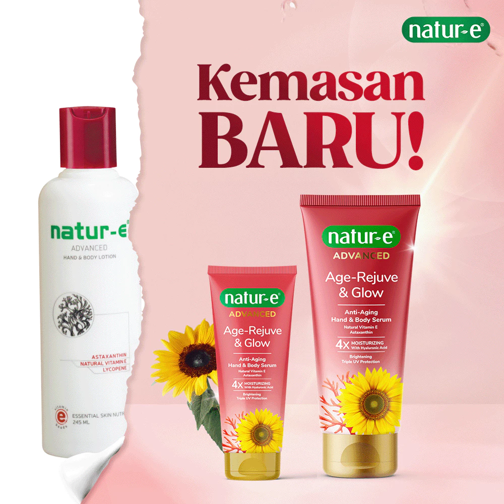 Natur-E Advanced Age-Rejuve & Glow Anti-Aging Hand & Body Serum 100ml - Body Serum Perawatan Tubuh Mengandung Astaxanthin & Vitamin E - Menutrisi dan Melindungi Kulit dari Sinar UV - Gambar 2