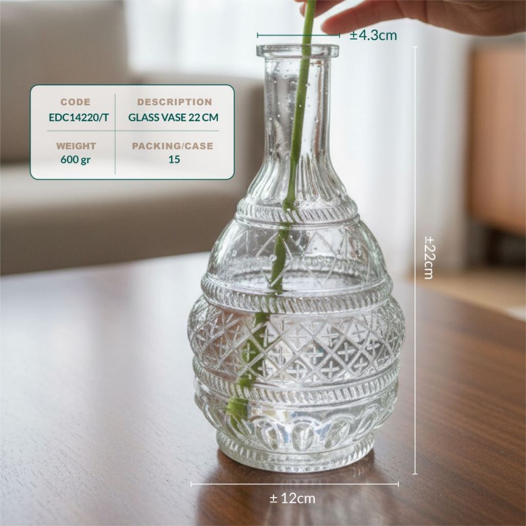 Vas Kaca Unik Tabung Kristal Bulat Bermotif 22 cm Vase Home Decor - Gambar 3