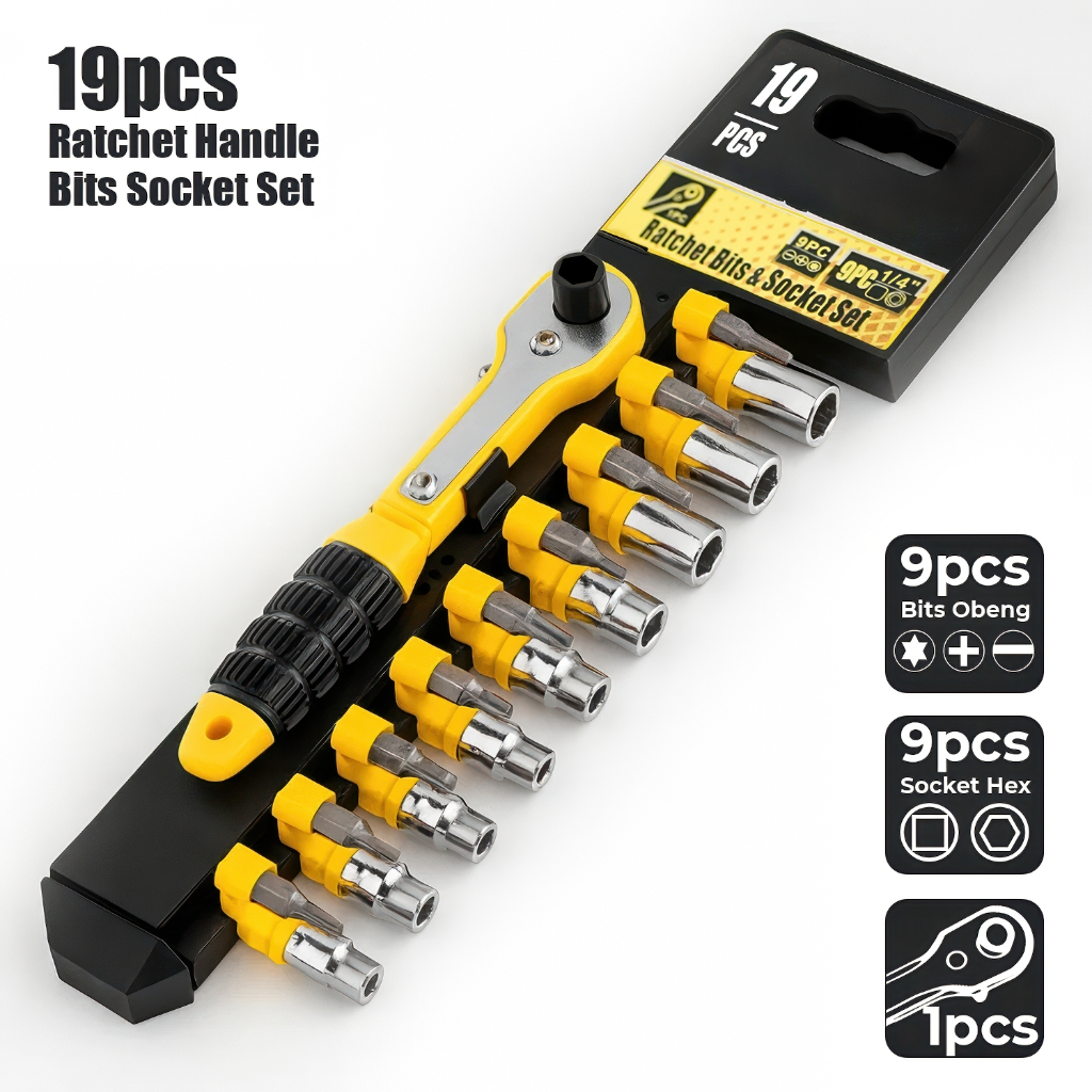 Ratchet Handle Socket Wrench & Ratchet Screwdriver Set 1/ 4 Inch Tool ...