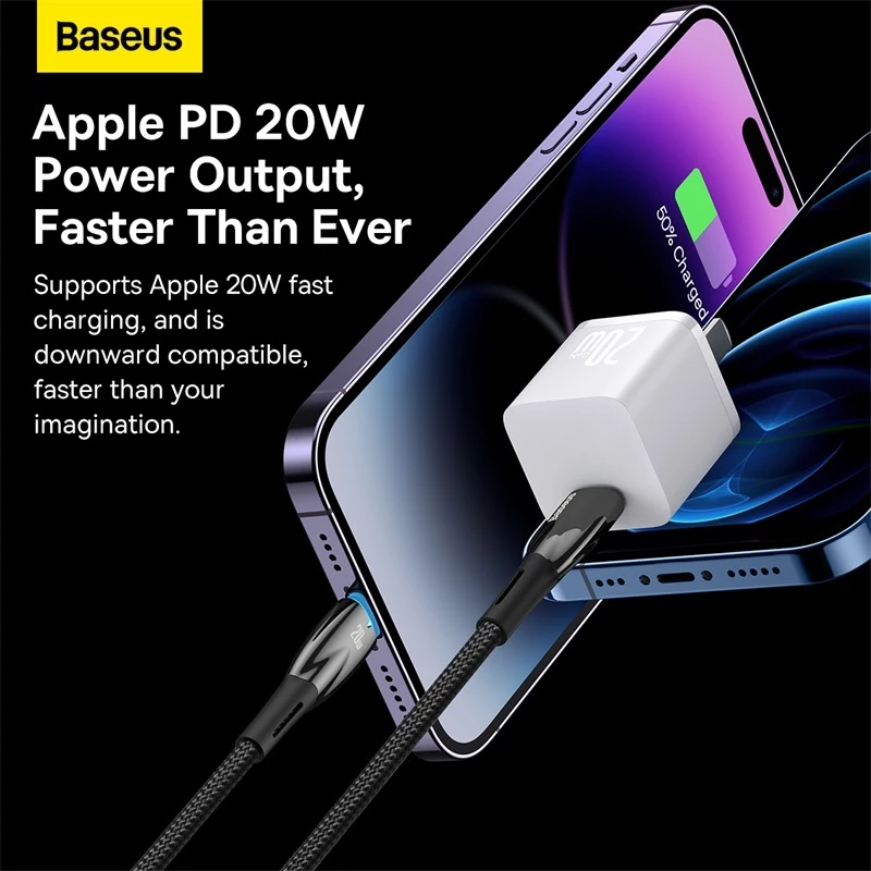 Baseus Glimmer Kabel Data iPhone Fast Charging Type C to Lightning 20W / Type C to TypeC 100W for IPhone Laptop - Gambar 3