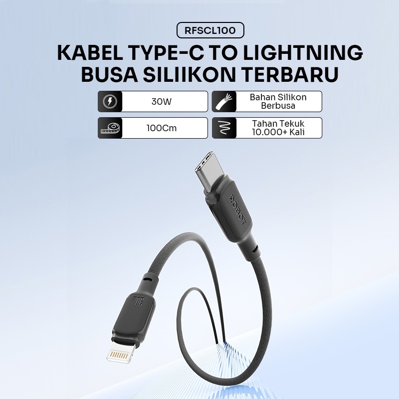 ROBOT Kabel Data Silikon 3A Tahan Tekuk 10K iPhone/Android - Gambar 3