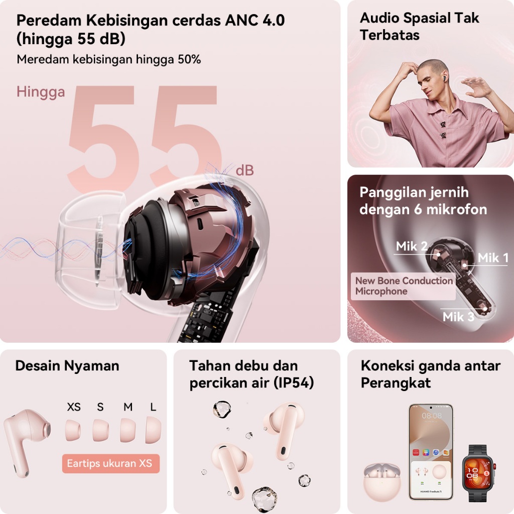 [8.8 s/d 20%*] HUAWEI FreeBuds 7i TWS / Intelligent Dynamic ANC 4.0 / Spatial Audio l Clear Calls with Six Mics / IP54 - Gambar 2