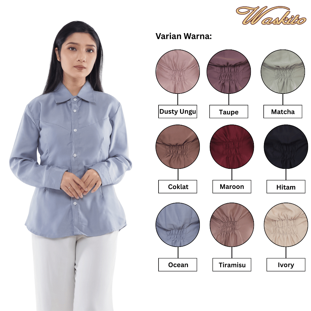 Waskito Kemeja Wanita Satin Doff Lengan Panjang