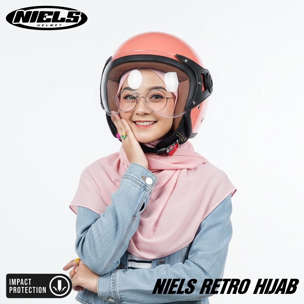 NIELS - Helm Bogo Retro Hijab Dewasa Kaca Pilot SNI Motorcycle - Gambar 2