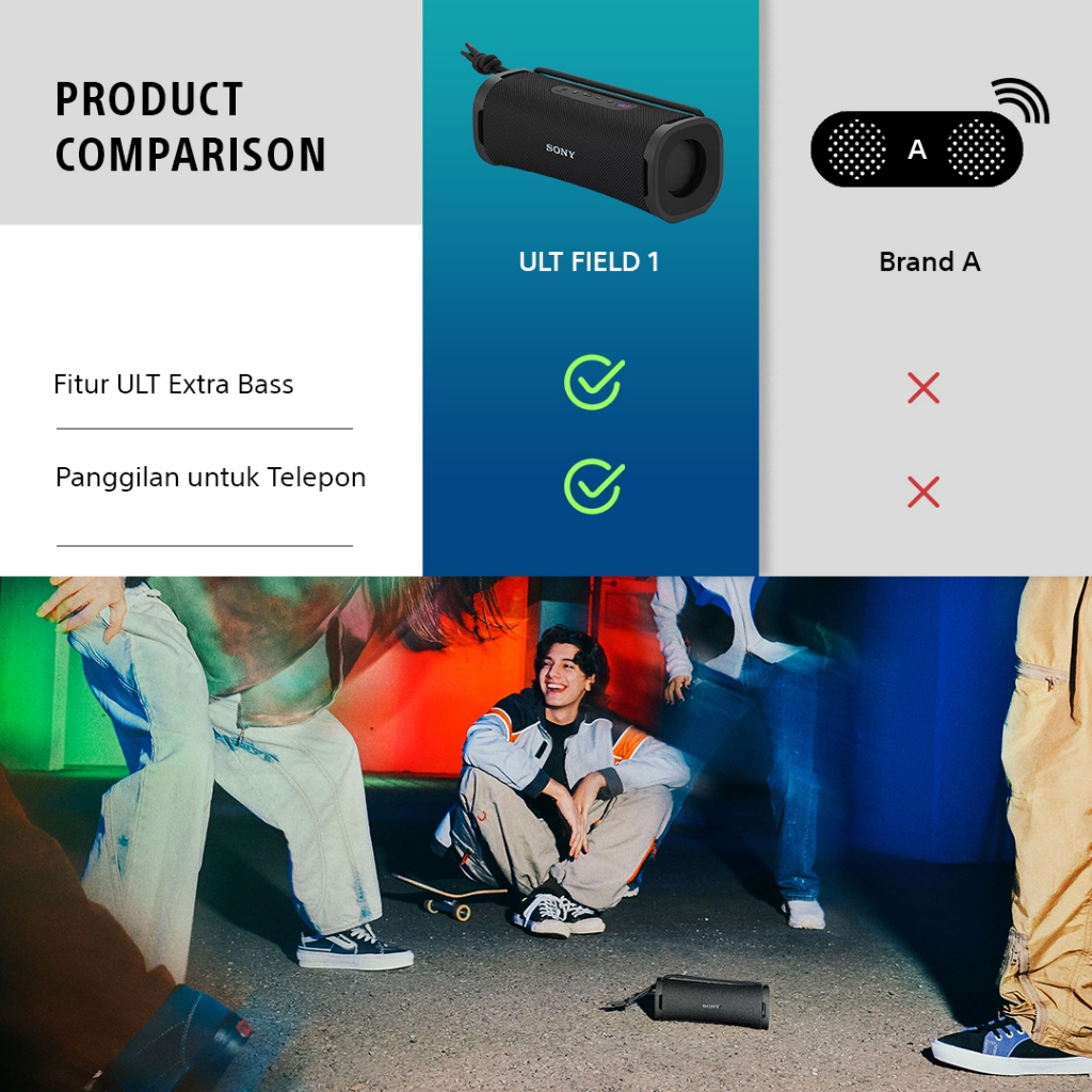 Sony SRS-ULT10 ULT FIELD 1 Wireless Portable Speaker with Portable Design, Echo Cancelling, Battery Life 12h, Shockproof IP67 - Gambar 2