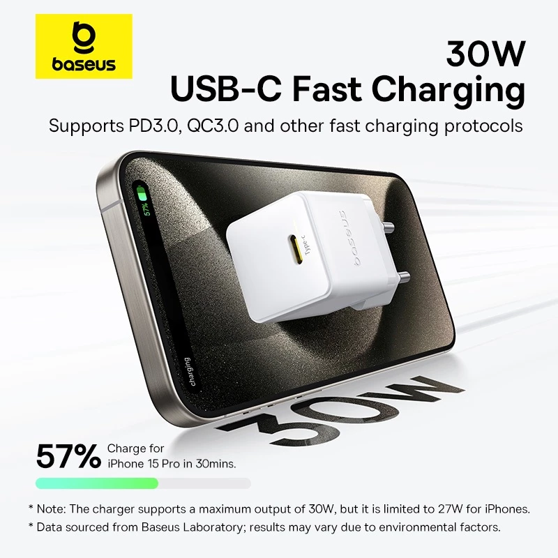 Baseus Palm Series 30W Mini Fast Charger Type-C Charger for ip 16 15 14 PD3.0 QC3.0 Fast Charging Over Temperature Protection - Gambar 3