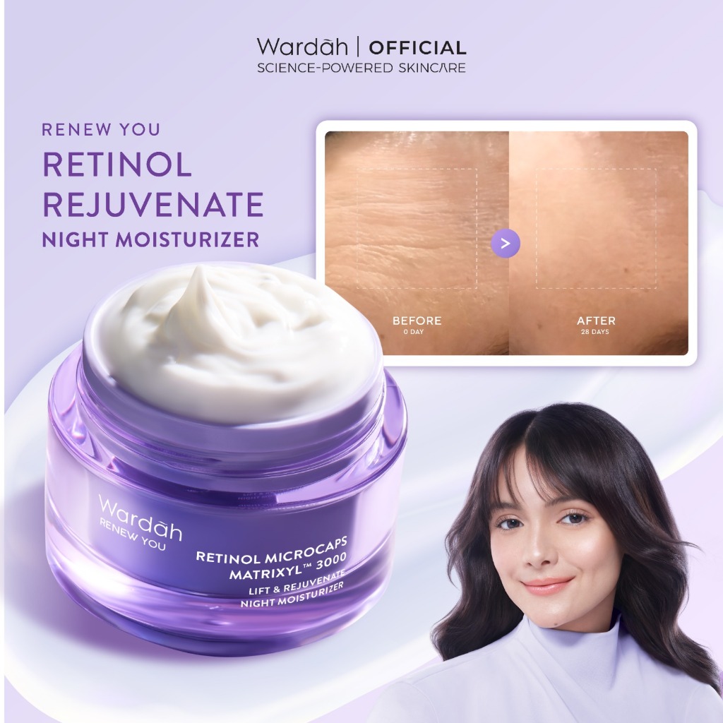 WARDAH Renew You Moisturizer Retinol Microcaps Matrixyl 3000 Lift & Rejuvenate Night Cream - Krim Pelembab Wajah, Penghilang Jerawat, Menghilangkan Kerutan dan Garis Halus, Mengencangkan Kulit, Meratakan Warna Kulit, Menghilangkan Bekas Jerawat - Skincare