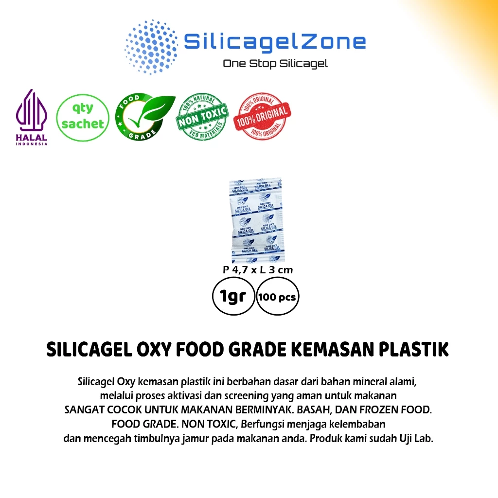 Silica Gel OXY SACHET PLASTIK FOOD GRADE 1 pack isi 100 pcs Untuk Makanan Berminyak dan FROZEN FOOD - Gambar 2