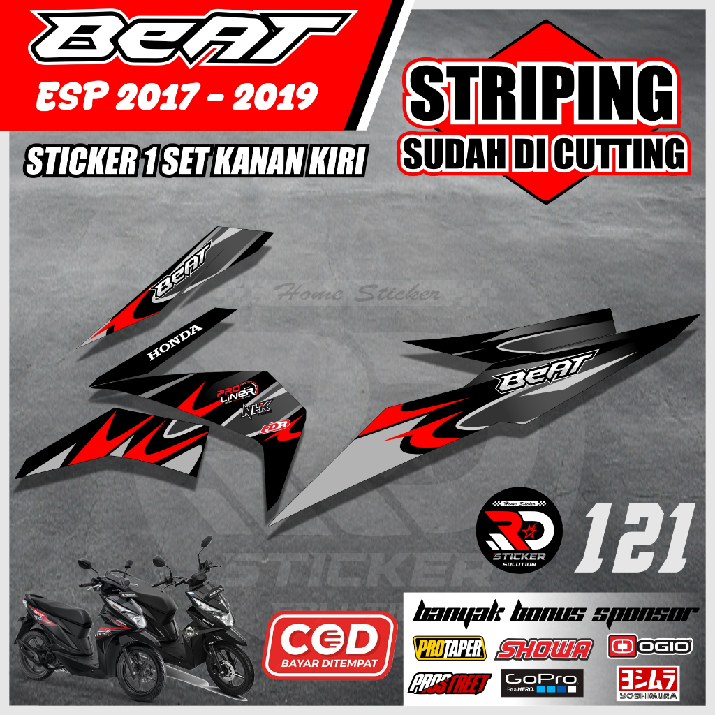 (RD STICKER) HONDA STRIPING BEAT ESP STREET/ 2017 - 2019 CODE 121 ...