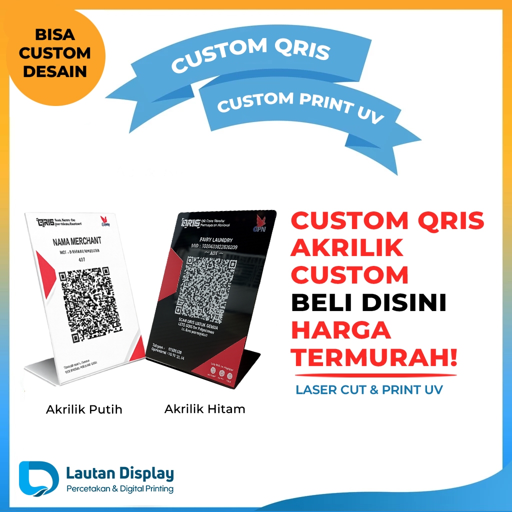 Acrylic Tent Stand Qris A5 & A6 Type L - Sticker Premium UV Print/ 2mm ...